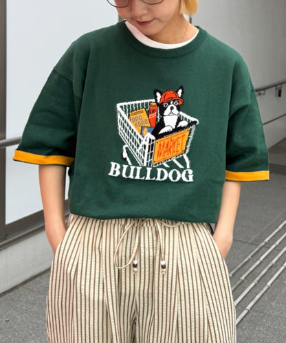 UNISEX 動物圖案 袖拼接配色 夏季針織 T恤