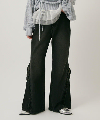 w closet 荷葉邊牛仔喇叭褲