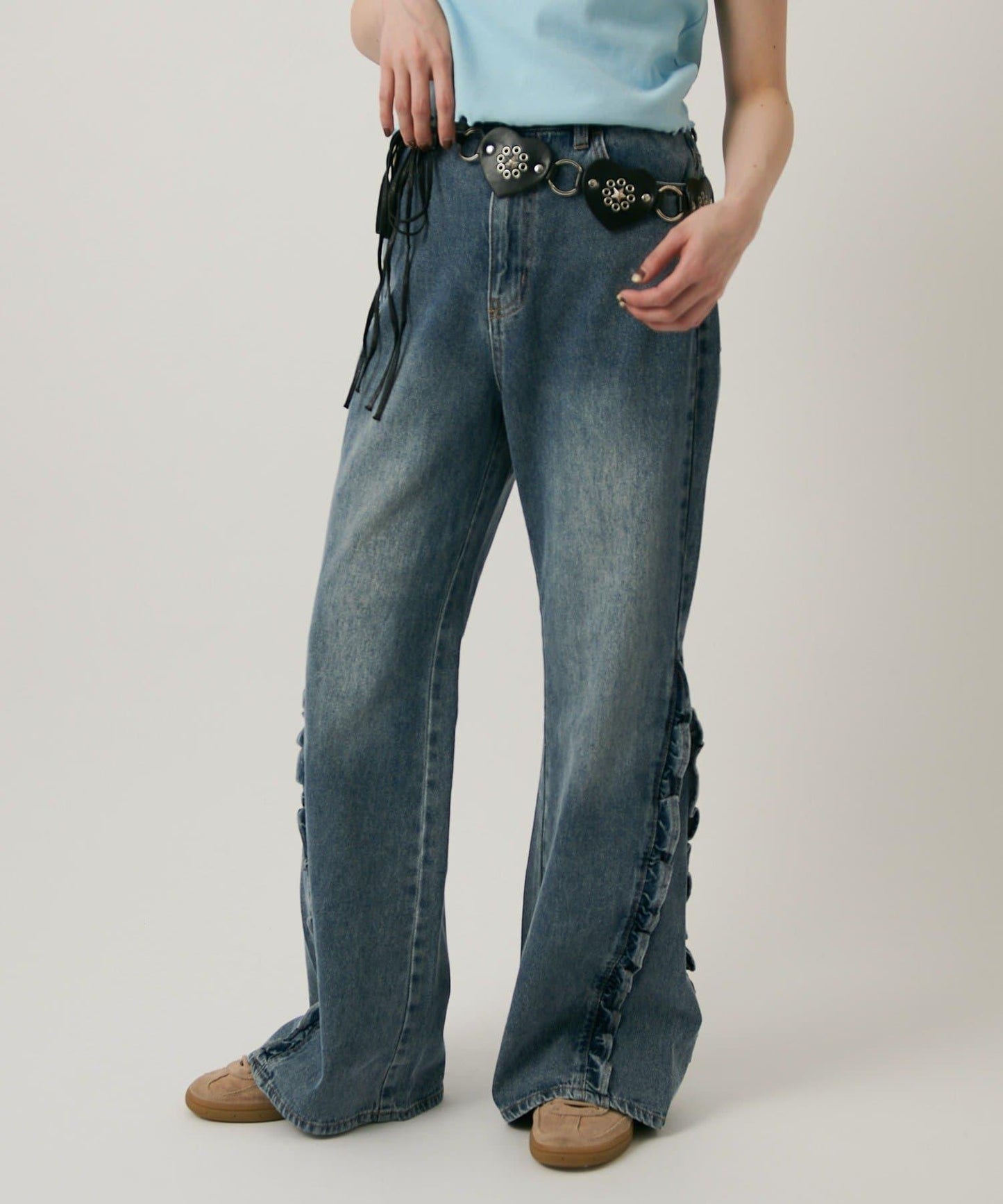 w closet 荷葉邊牛仔喇叭褲
