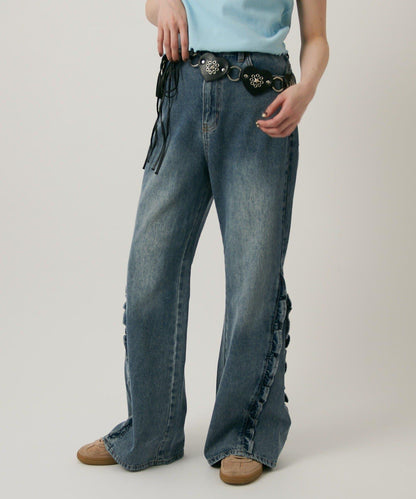 w closet 荷葉邊牛仔喇叭褲