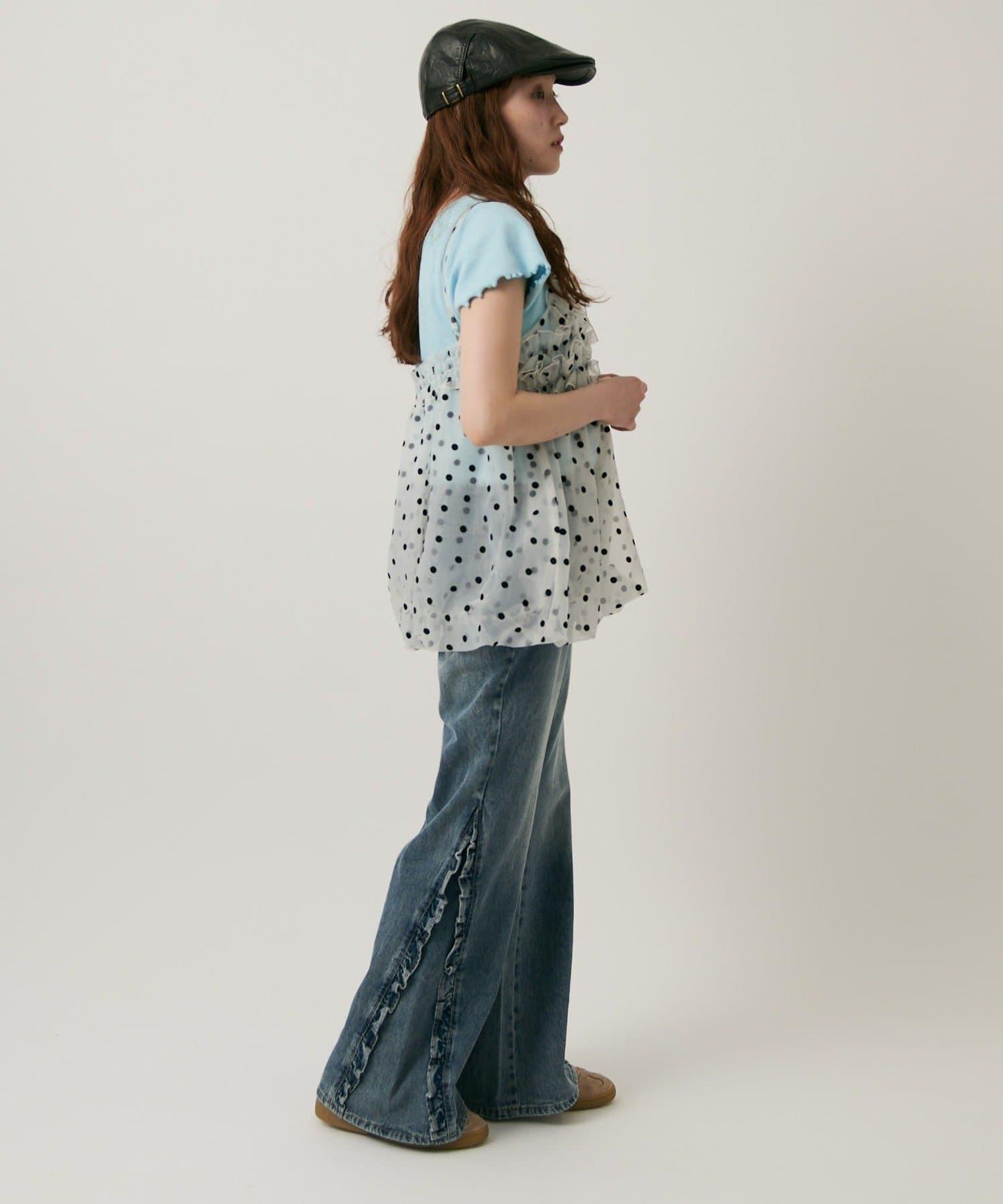 w closet 荷葉邊牛仔喇叭褲