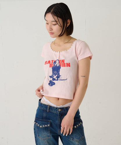 夏洛特圖案 網眼 短袖上衣