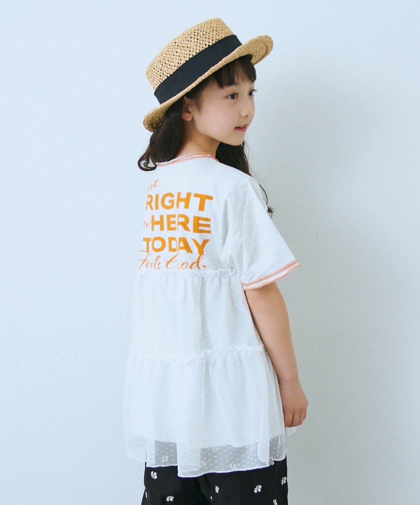 KIDS 圓點網紗拼接配色拼線 連衣裙