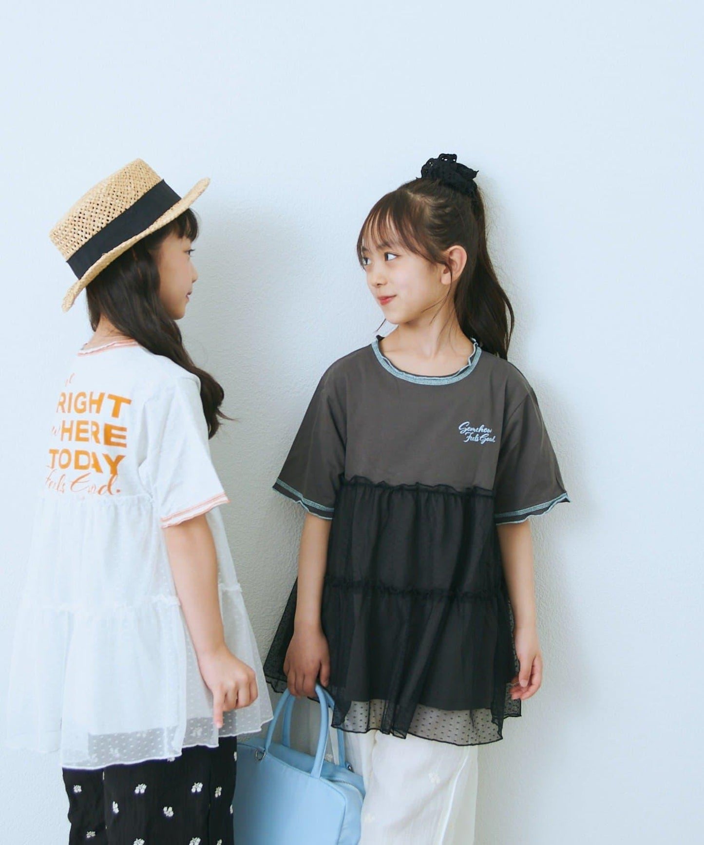 KIDS 圓點網紗拼接配色拼線 連衣裙