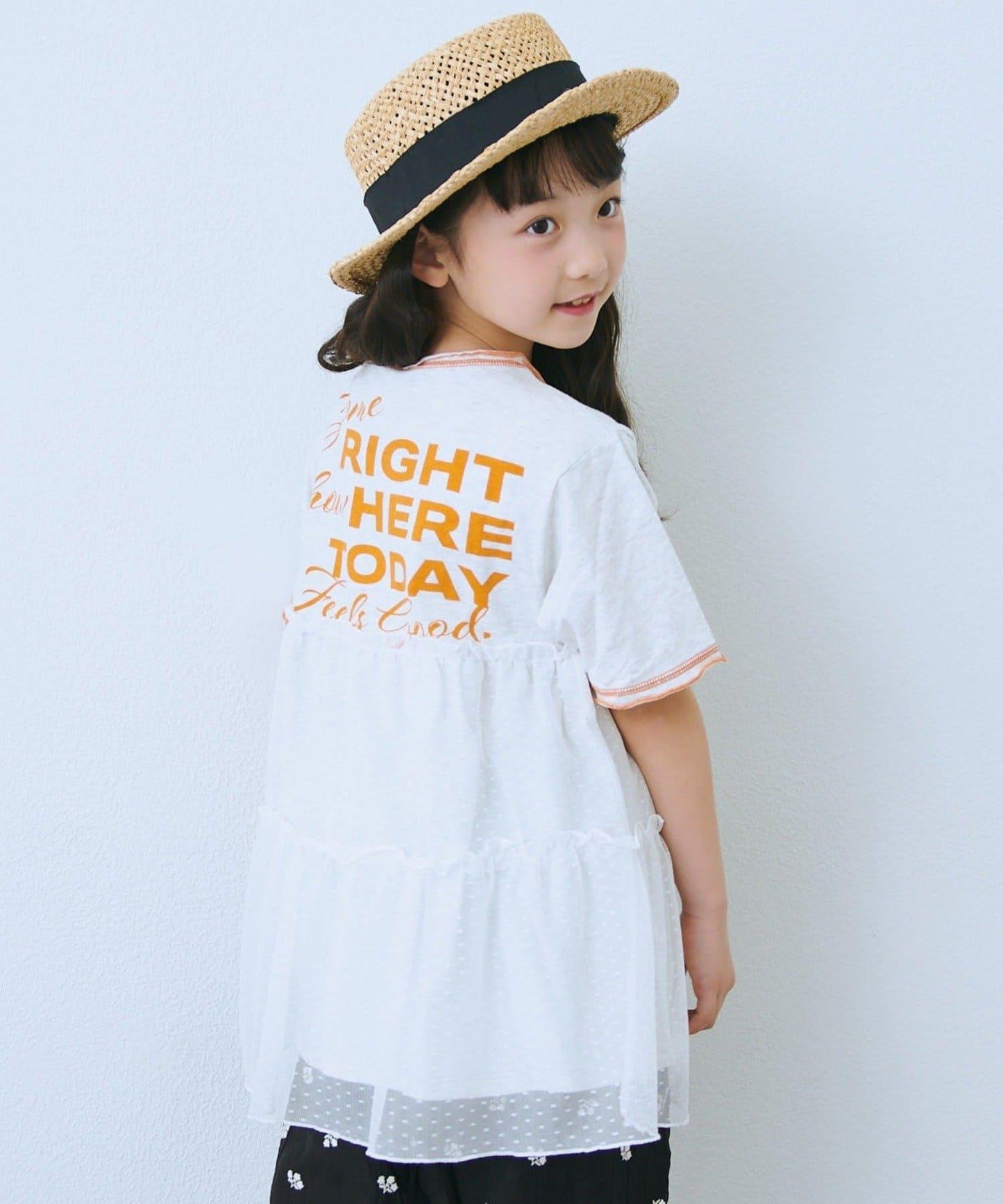 KIDS 圓點網紗拼接配色拼線 連衣裙
