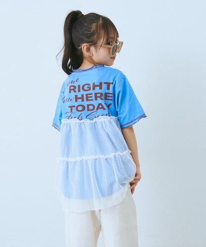KIDS 圓點網紗拼接配色拼線 連衣裙