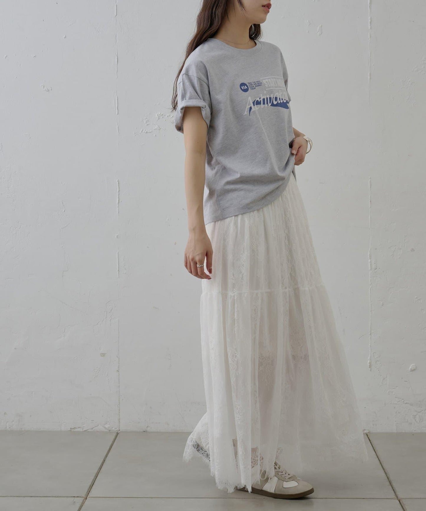 睫毛蕾絲拼接 長款半身裙（網絡）