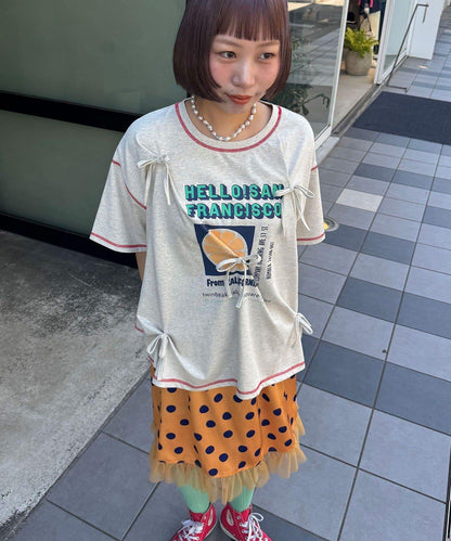 HELLO.SANFRANCISCO 褶飾蝴蝶結印花 短袖T恤