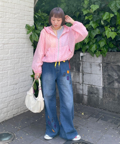 HELLO.SANFRANCISCO 貼章設計 闊腿 牛仔褲