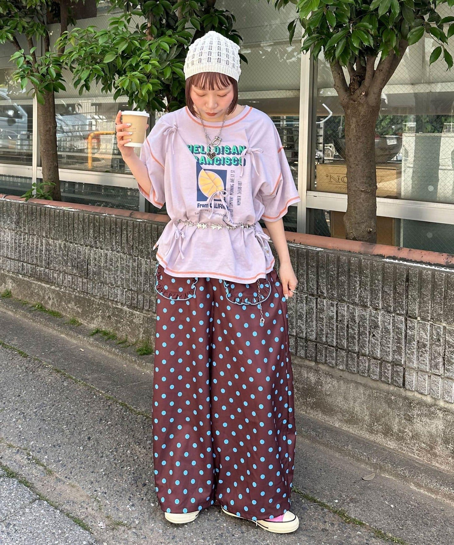 HELLO.SANFRANCISCO 褶飾蝴蝶結印花 短袖T恤