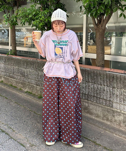 HELLO.SANFRANCISCO 褶飾蝴蝶結印花 短袖T恤