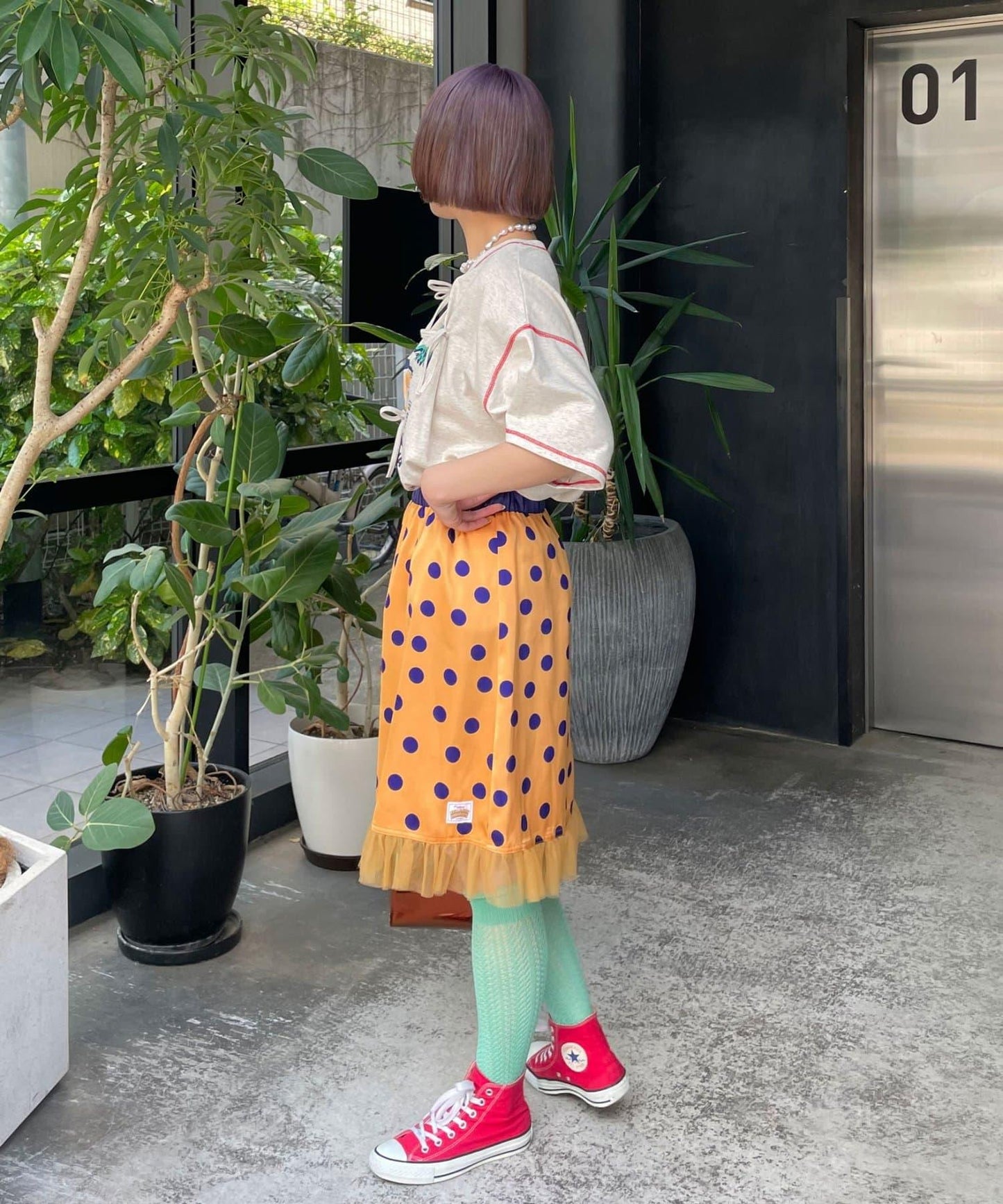 HELLO.SANFRANCISCO 褶飾蝴蝶結印花 短袖T恤