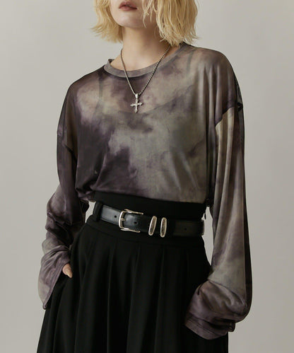 大理石紋透膚 長袖T恤