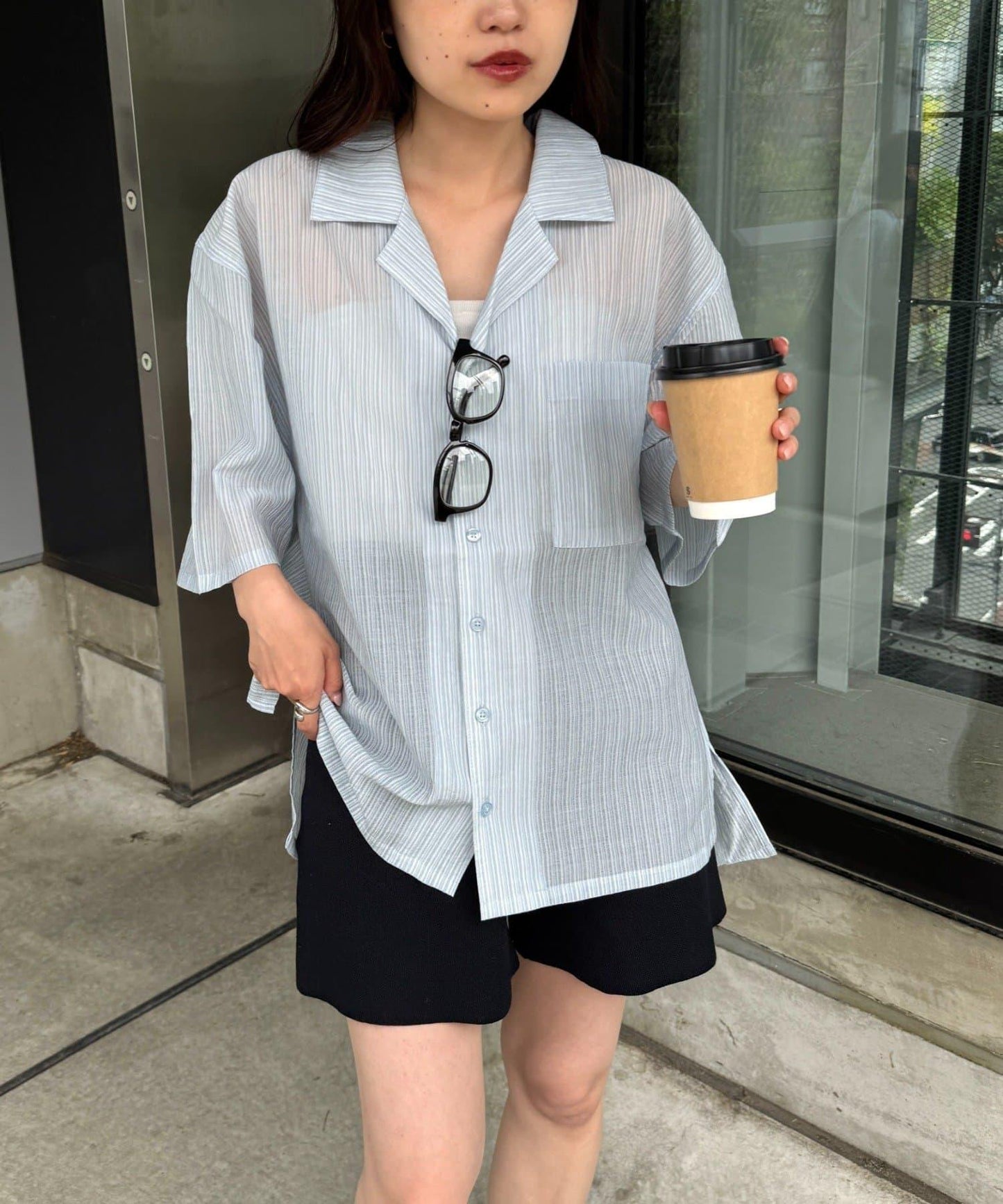 UNISEX 透感開領襯衫