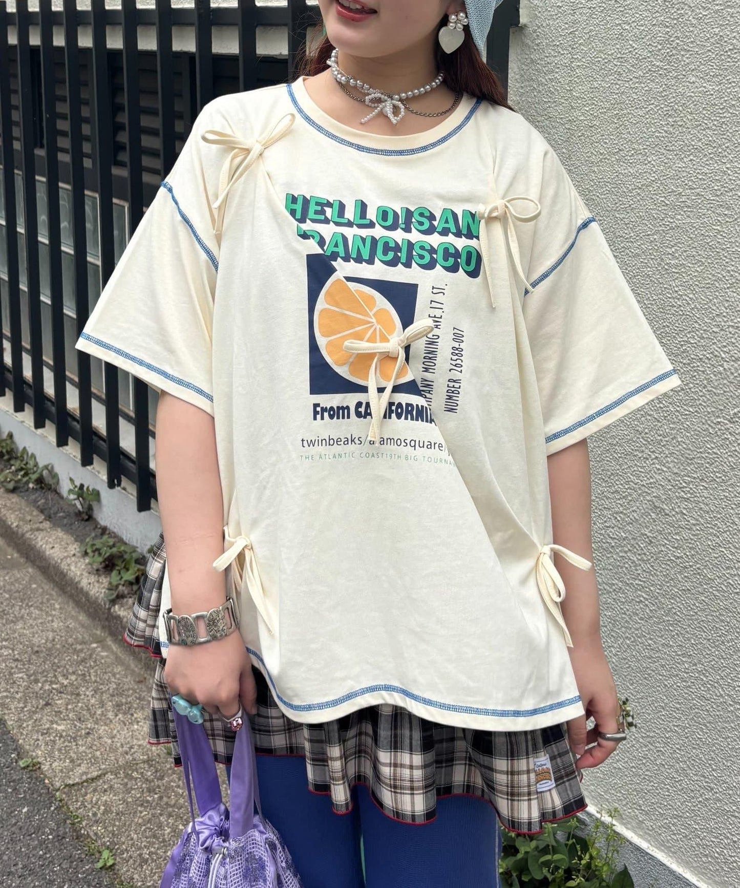 HELLO.SANFRANCISCO/ハローサンフランシスコ 褶襉蝴蝶結印花 短袖T恤