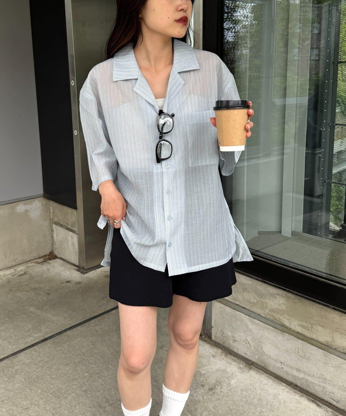 UNISEX 透感開領襯衫
