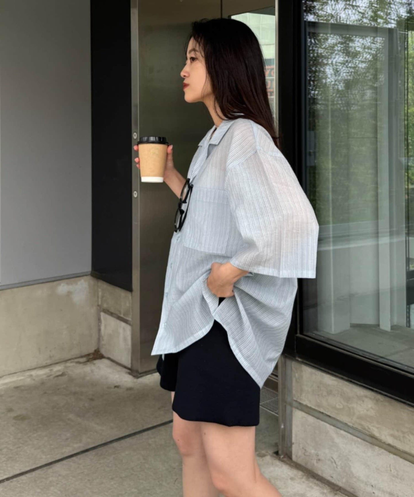 UNISEX 透感開領襯衫