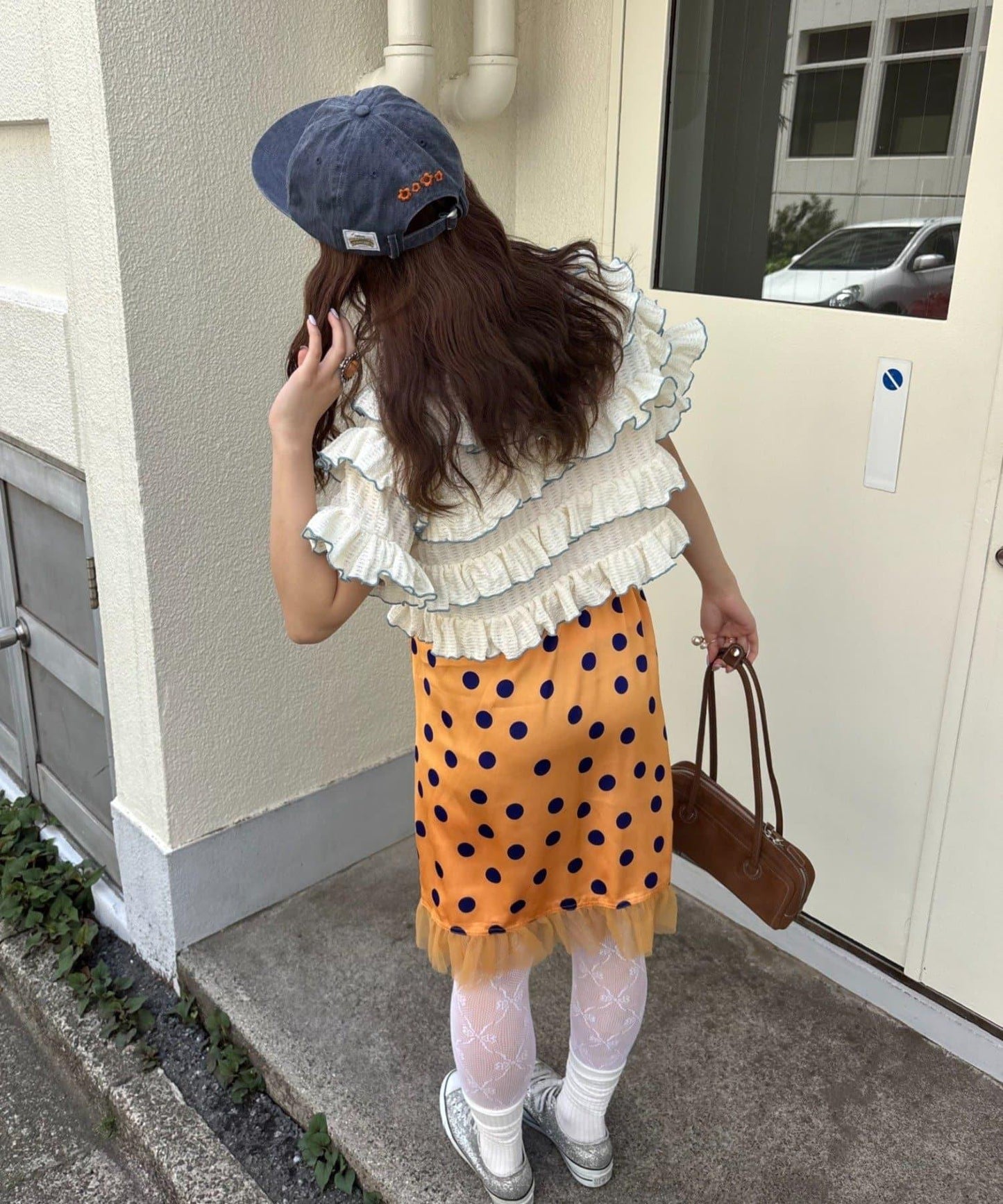 HELLO.SANFRANCISCO/ハローサンフランシスコ 緞面波點網紗 中長半身裙