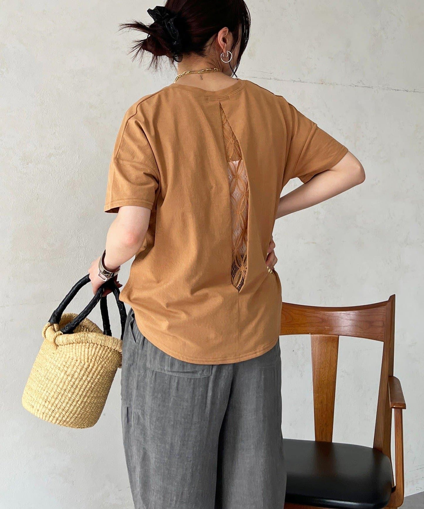 仿麻質感 蕾絲 針織套頭衫