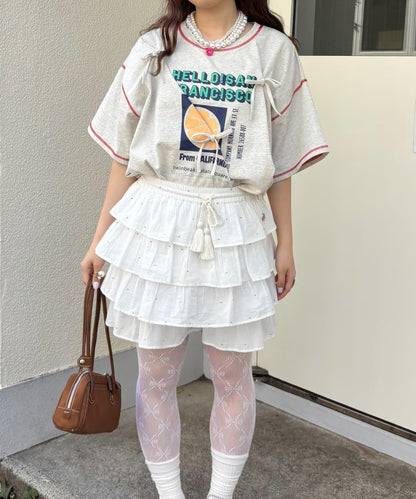 HELLO.SANFRANCISCO/ハローサンフランシスコ 褶襉蝴蝶結印花 短袖T恤