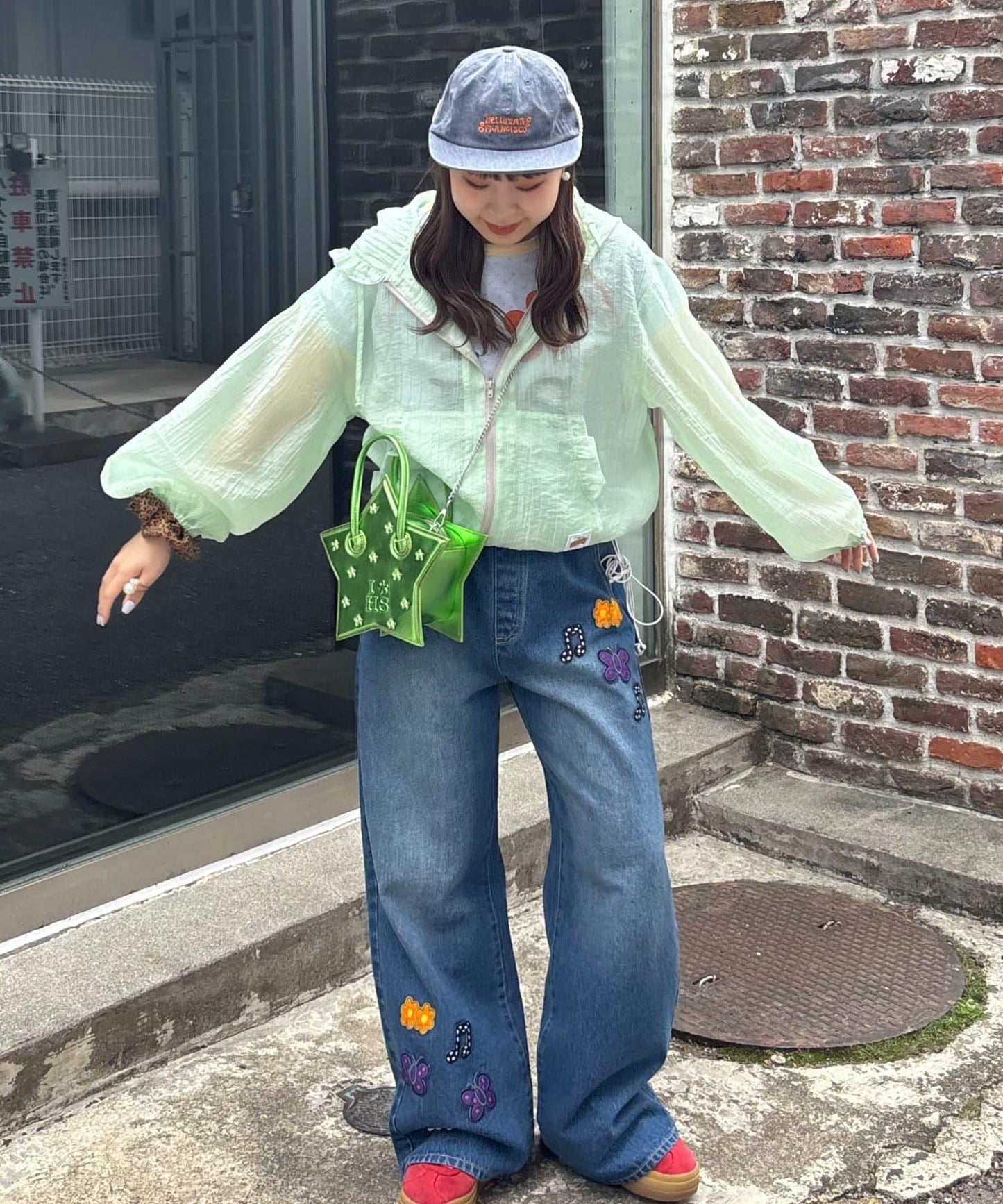 HELLO.SANFRANCISCO 圓點荷葉邊透紗連帽外套