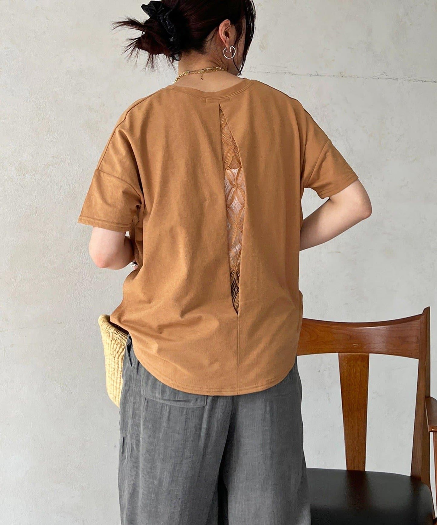 仿麻質感 蕾絲 針織套頭衫
