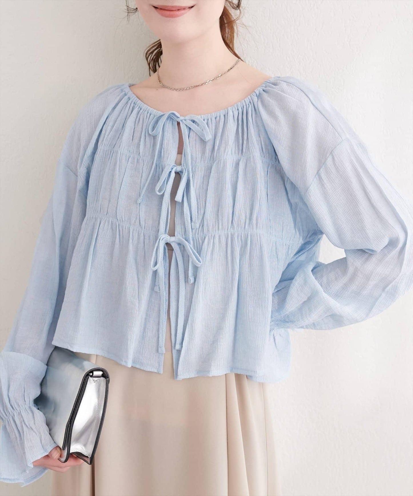 natural couture 楊柳褶皺 蝴蝶結 女襯衫