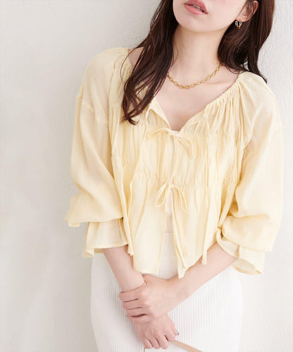 natural couture 楊柳褶皺 蝴蝶結 女襯衫