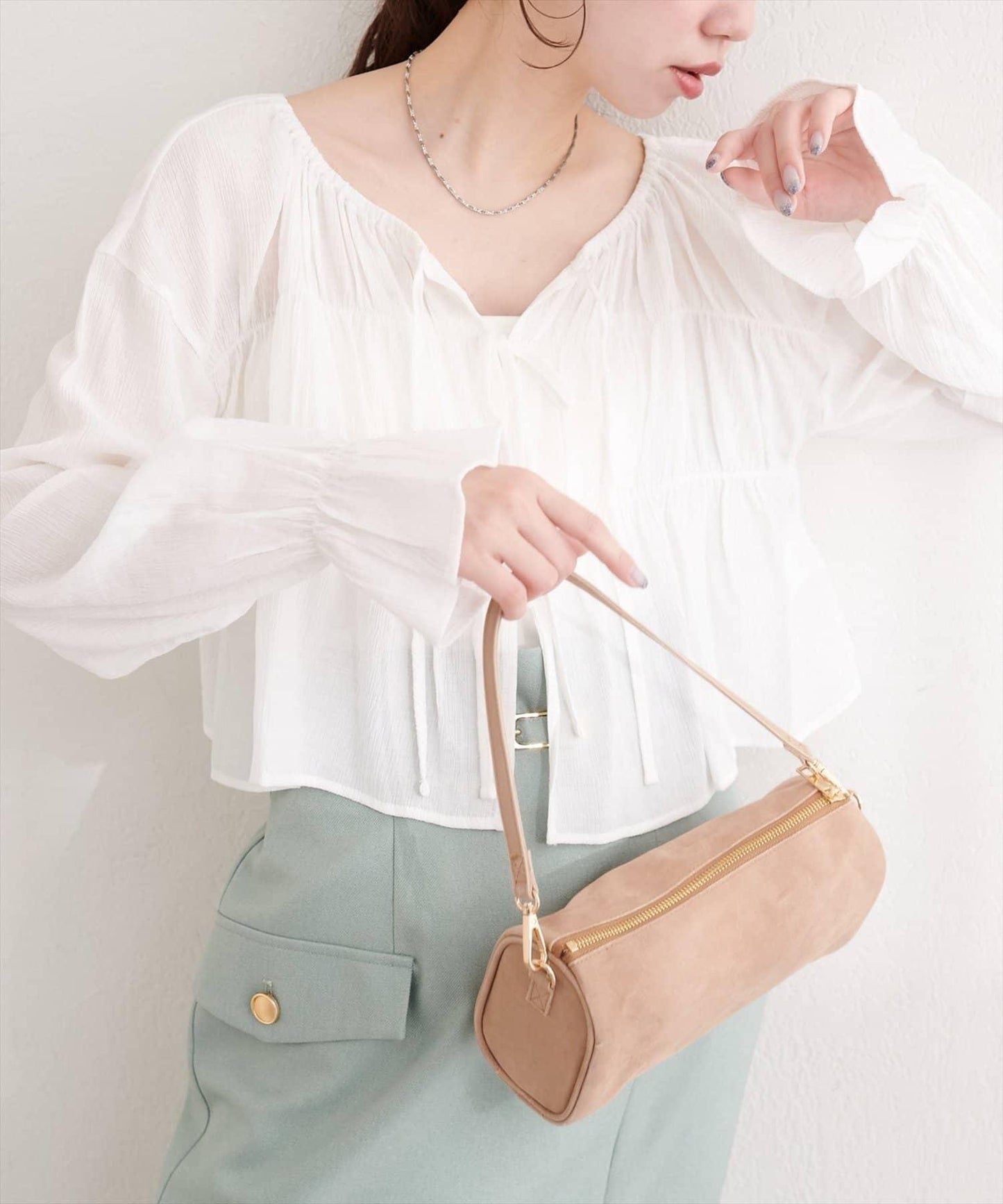 natural couture 楊柳褶皺 蝴蝶結 女襯衫