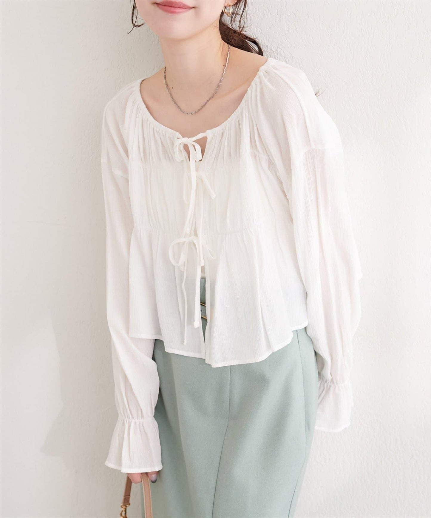 natural couture 楊柳褶皺 蝴蝶結 女襯衫