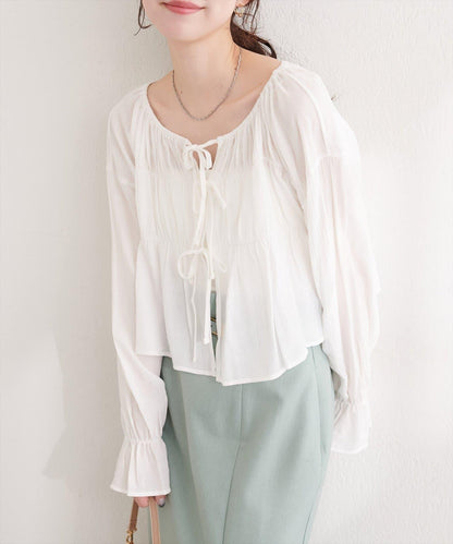 natural couture 楊柳褶皺 蝴蝶結 女襯衫