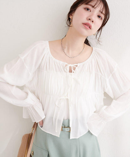 natural couture 楊柳褶皺 蝴蝶結 女襯衫