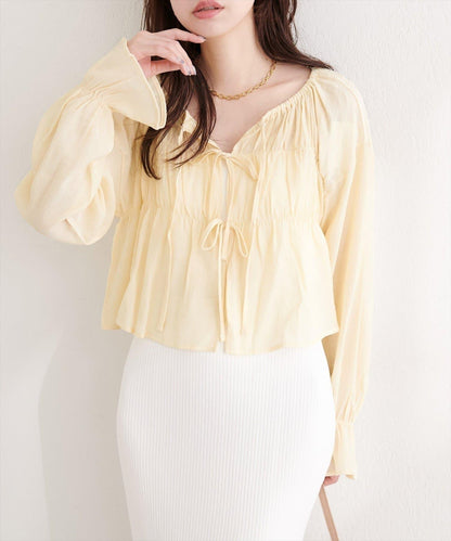 natural couture 楊柳褶皺 蝴蝶結 女襯衫