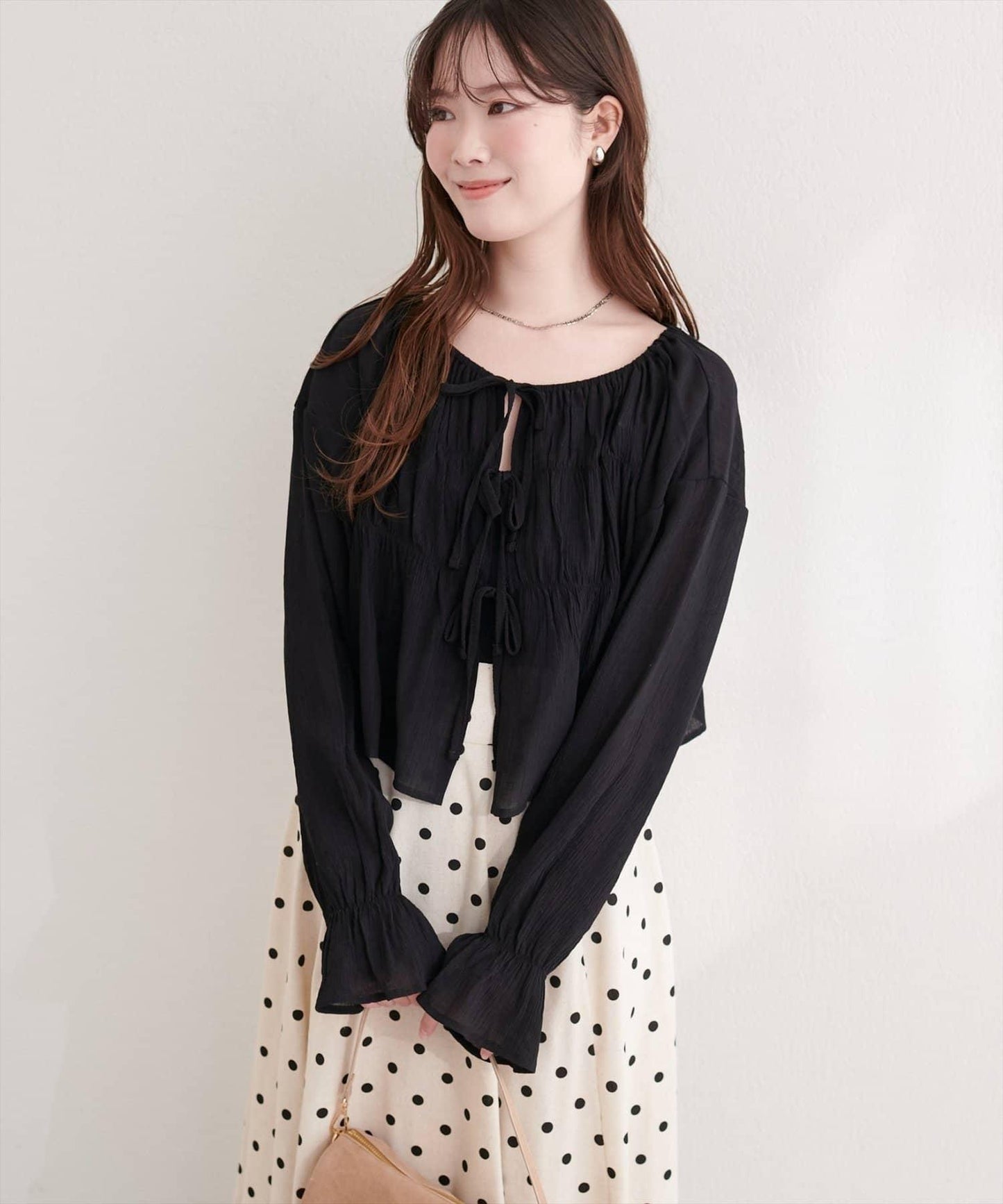 natural couture 楊柳褶皺 蝴蝶結 女襯衫