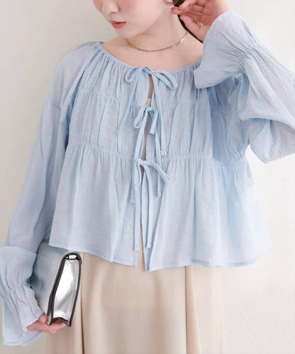 natural couture 楊柳褶皺 蝴蝶結 女襯衫