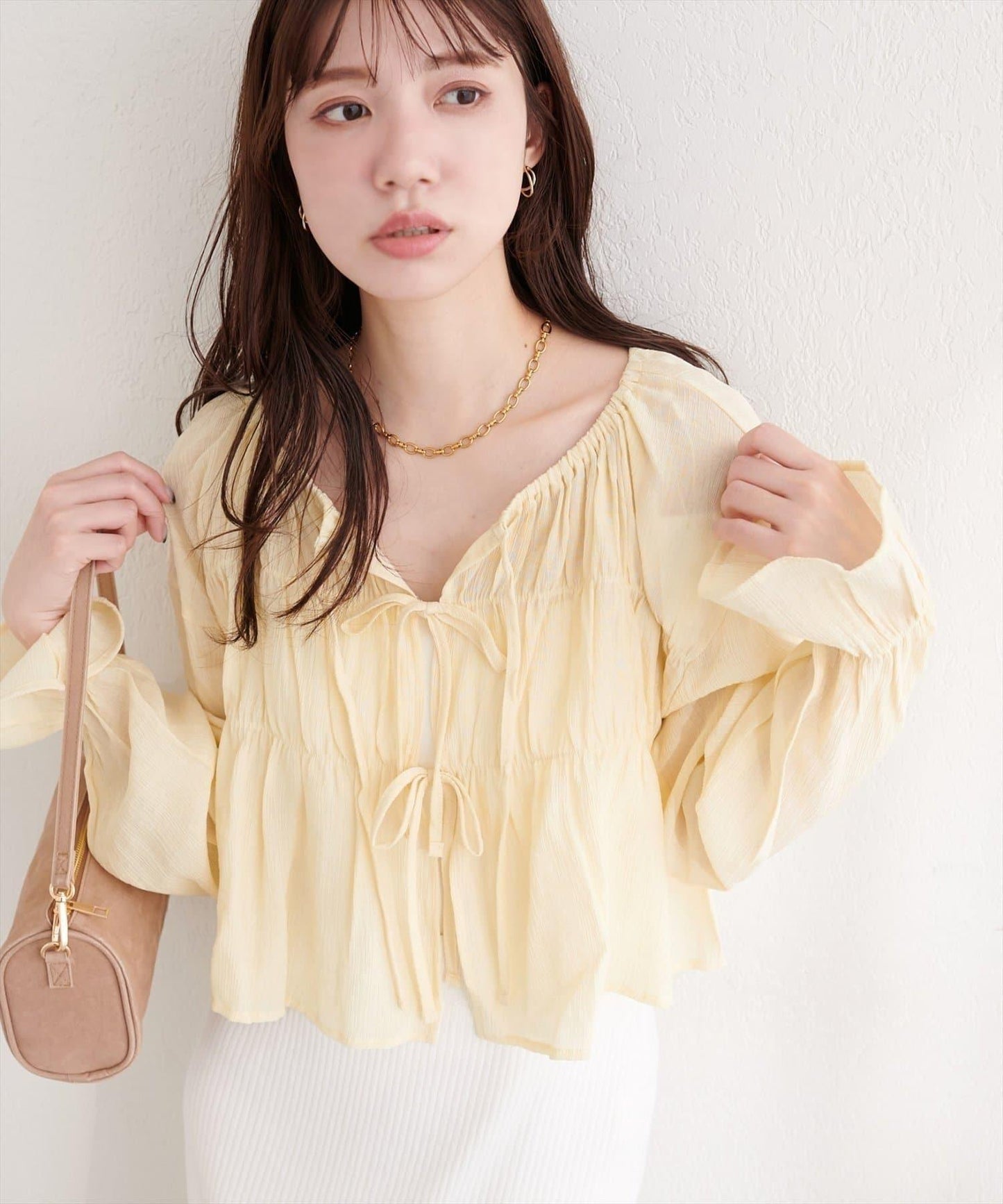 natural couture 楊柳褶皺 蝴蝶結 女襯衫
