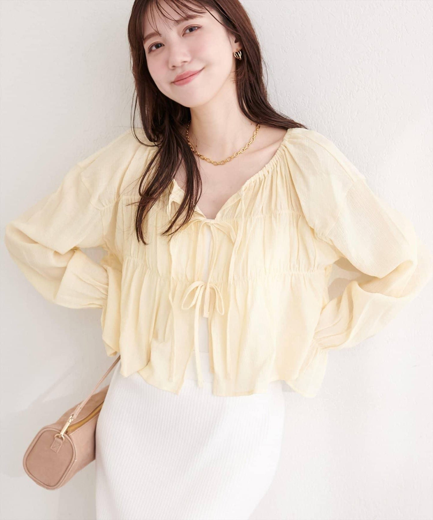 natural couture 楊柳褶皺 蝴蝶結 女襯衫