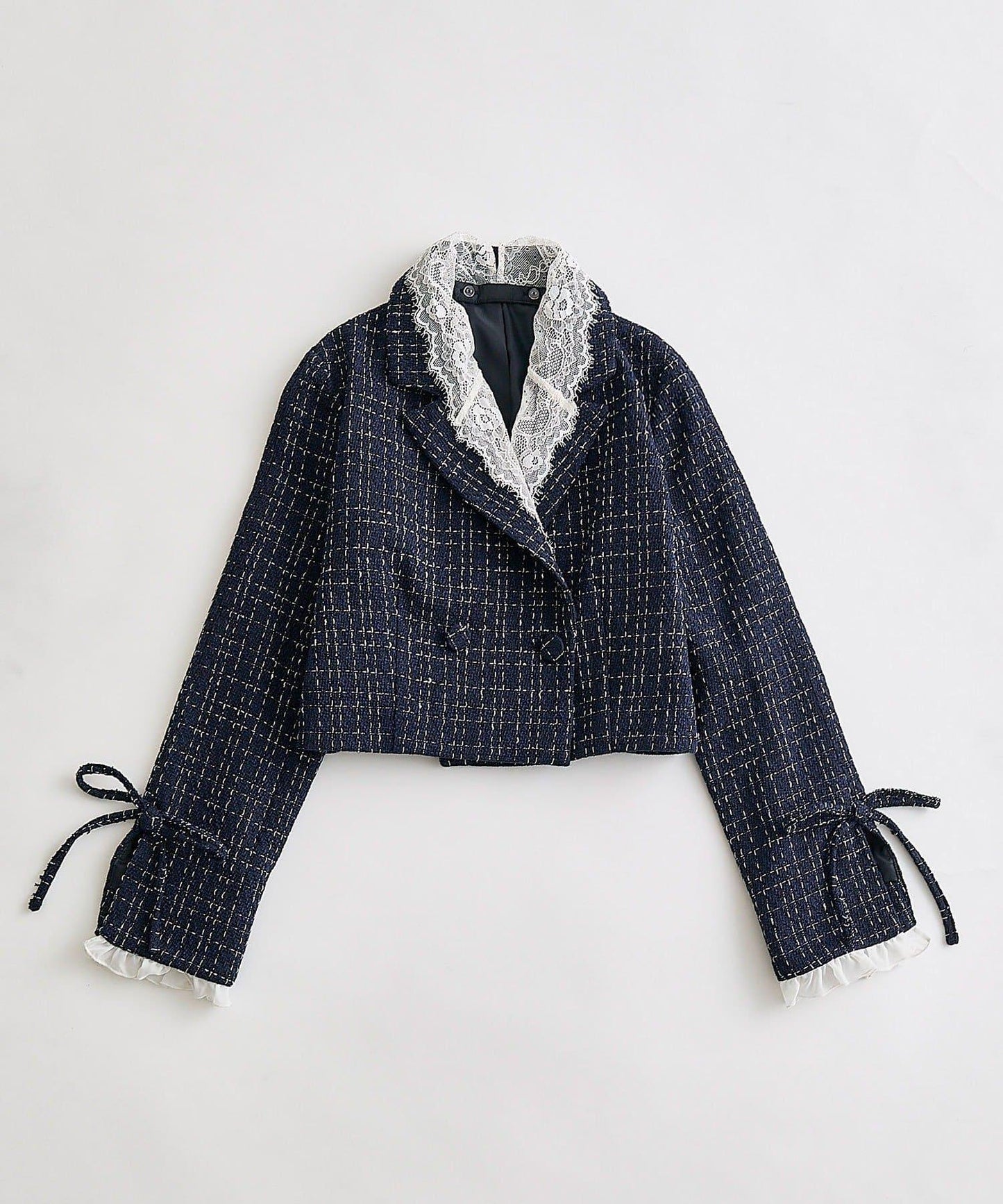 OLIVE des OLIVE 短款蕾絲領西裝外套