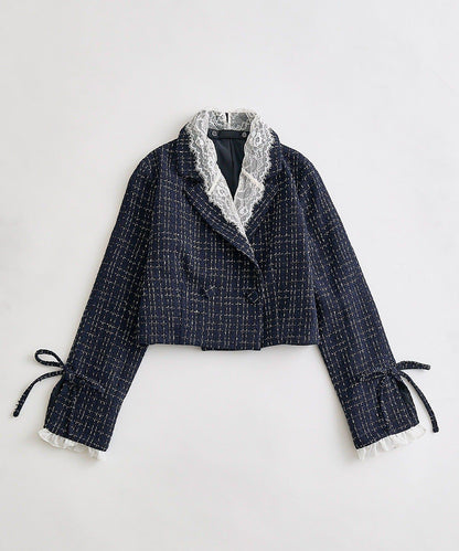 OLIVE des OLIVE 短款蕾絲領西裝外套