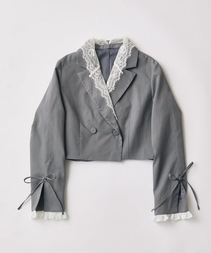 OLIVE des OLIVE 短款蕾絲領西裝外套