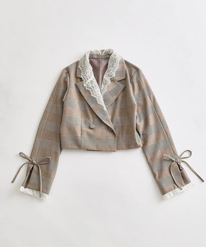 OLIVE des OLIVE 短款蕾絲領西裝外套