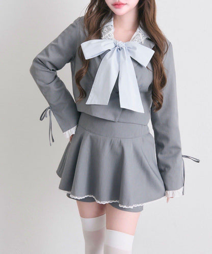 OLIVE des OLIVE 短款蕾絲領西裝外套