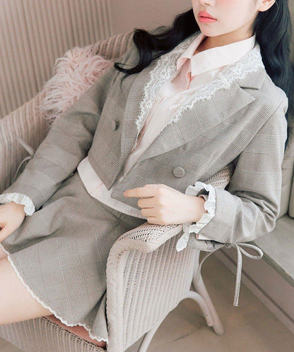 OLIVE des OLIVE 短款蕾絲領西裝外套