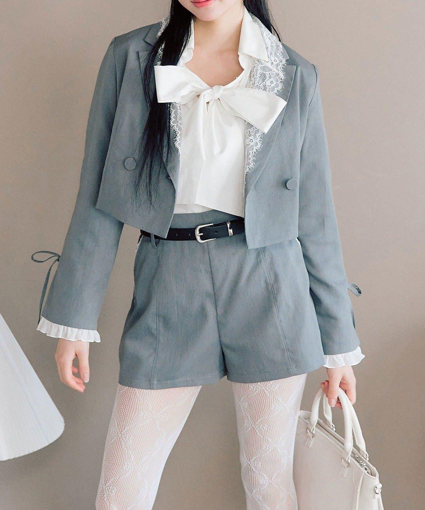 OLIVE des OLIVE 短款蕾絲領西裝外套