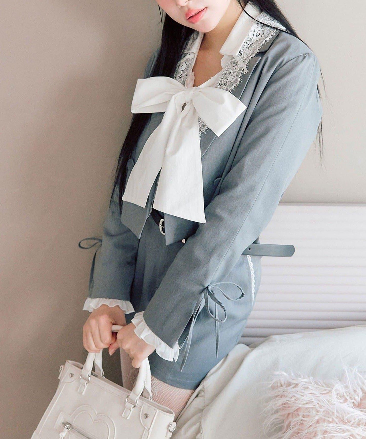 OLIVE des OLIVE 短款蕾絲領西裝外套