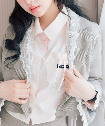 OLIVE des OLIVE 短款蕾絲領西裝外套