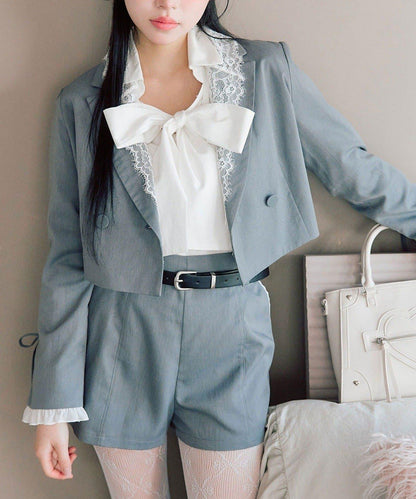 OLIVE des OLIVE 短款蕾絲領西裝外套