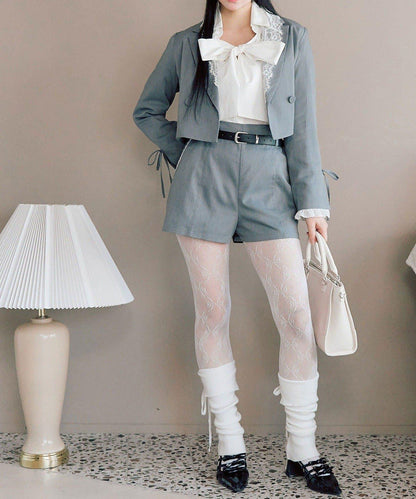 OLIVE des OLIVE 短款蕾絲領西裝外套