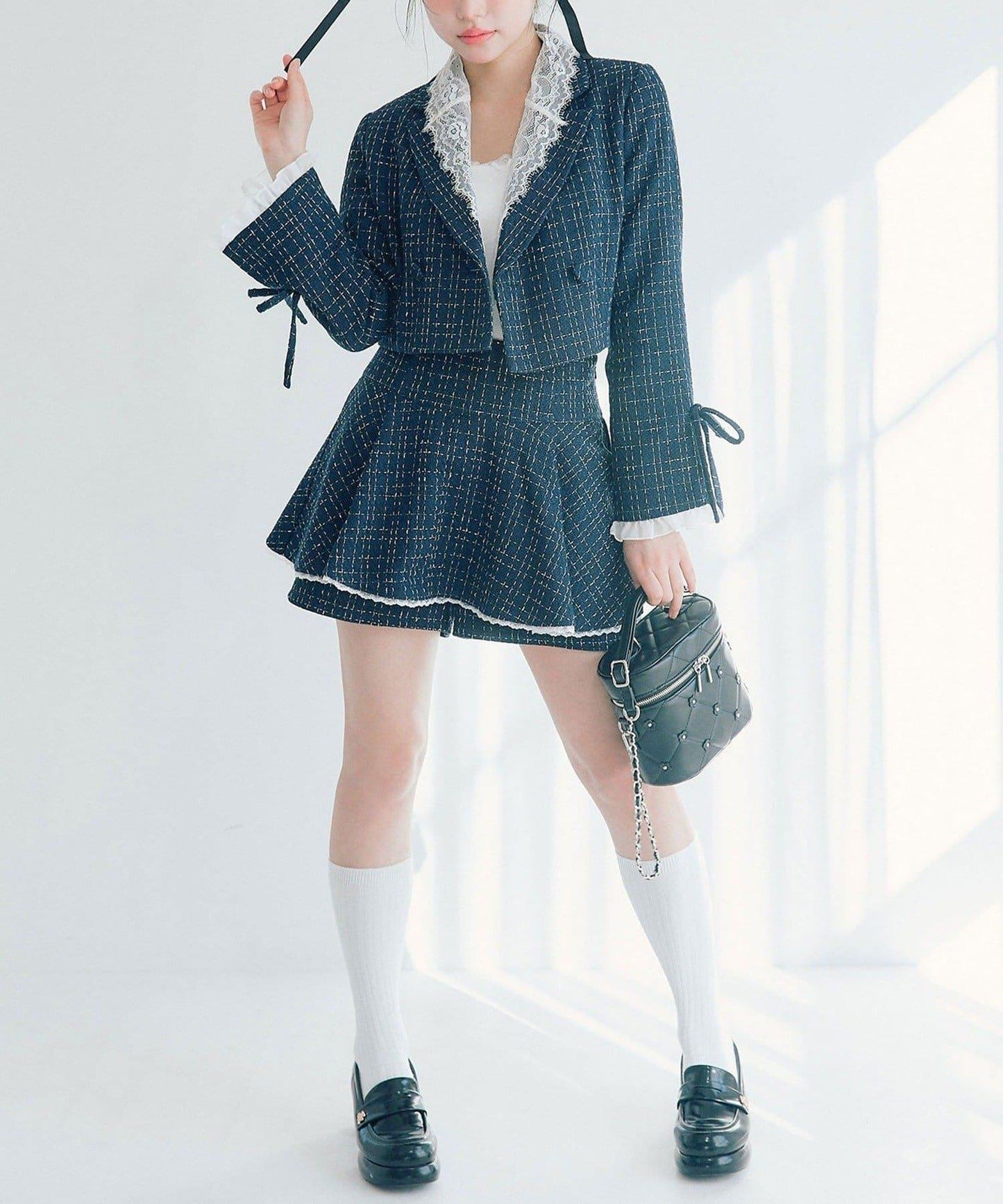 OLIVE des OLIVE 短款蕾絲領西裝外套