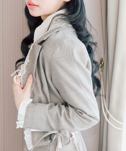 OLIVE des OLIVE 短款蕾絲領西裝外套